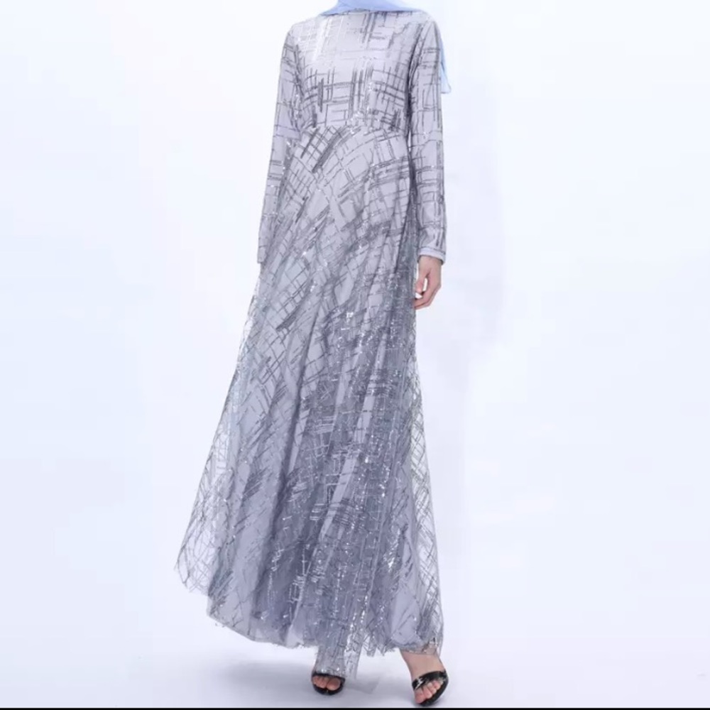 Silver sequins evening formal dress